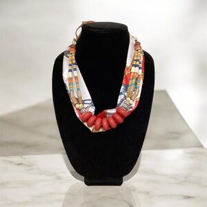 (#112) Colorful Beaded Necklace with Red Accents